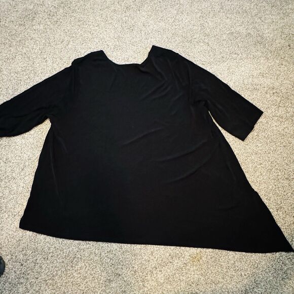 Catherines Womens Plus 4X Black Knit Top Asymmetrical Hem Long Sleeve Light - Picture 2 of 6